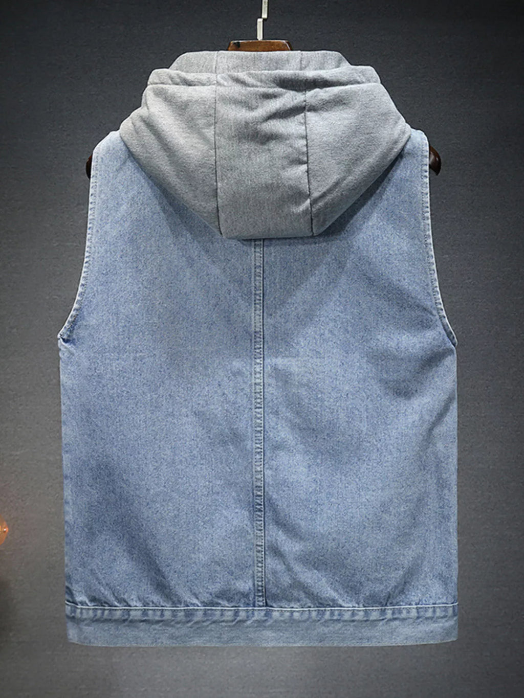 Men's Plus Size Hooded Denim Vest with Fleece Lining