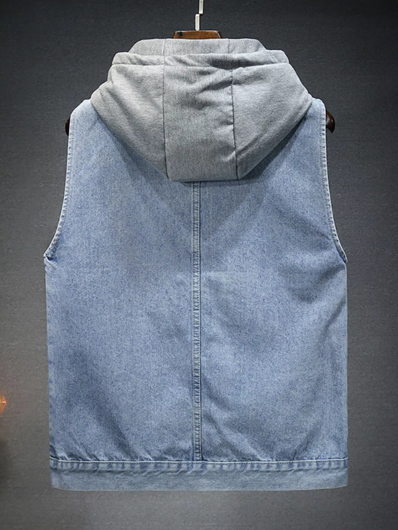 Men's Plus Size Hooded Denim Vest with Fleece Lining