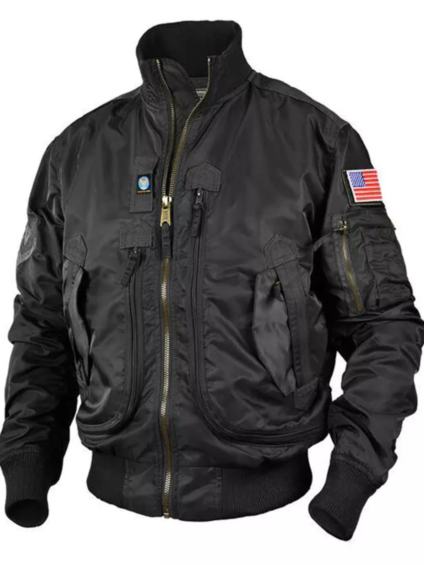 Men's Plus Size Zip Up Bomber Jacket with Multiple Pockets