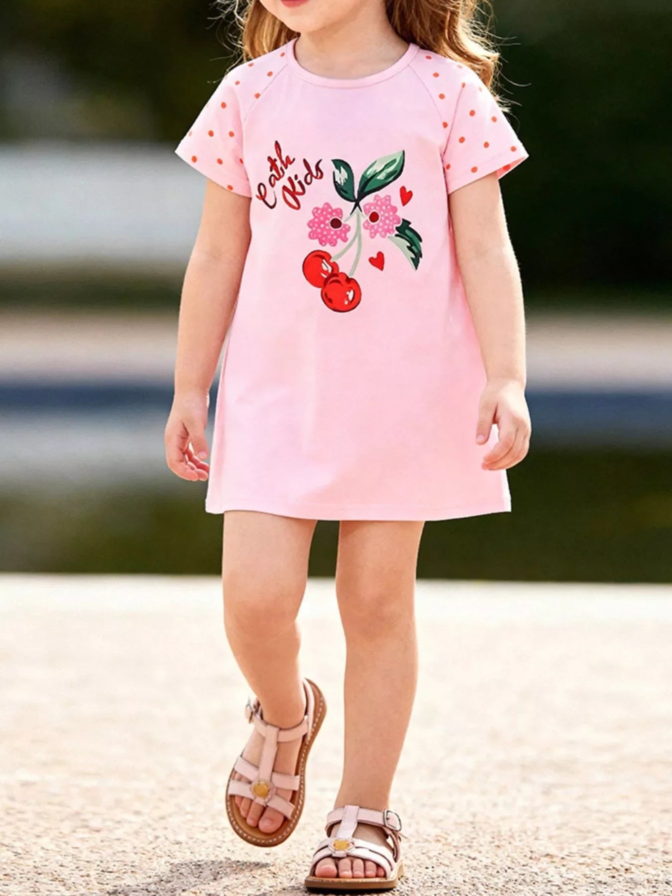 Children's Cherry Short Sleeve Casual Dress