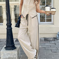 Women's Contrast Color Sleeveless Vest & Drawstring Trousers Suit – 6 Colors S–XXL