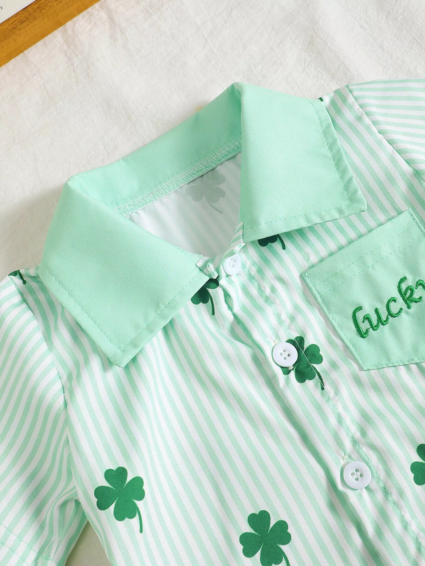 Children's Lucky Clover Print Striped Shirt & Shorts Set