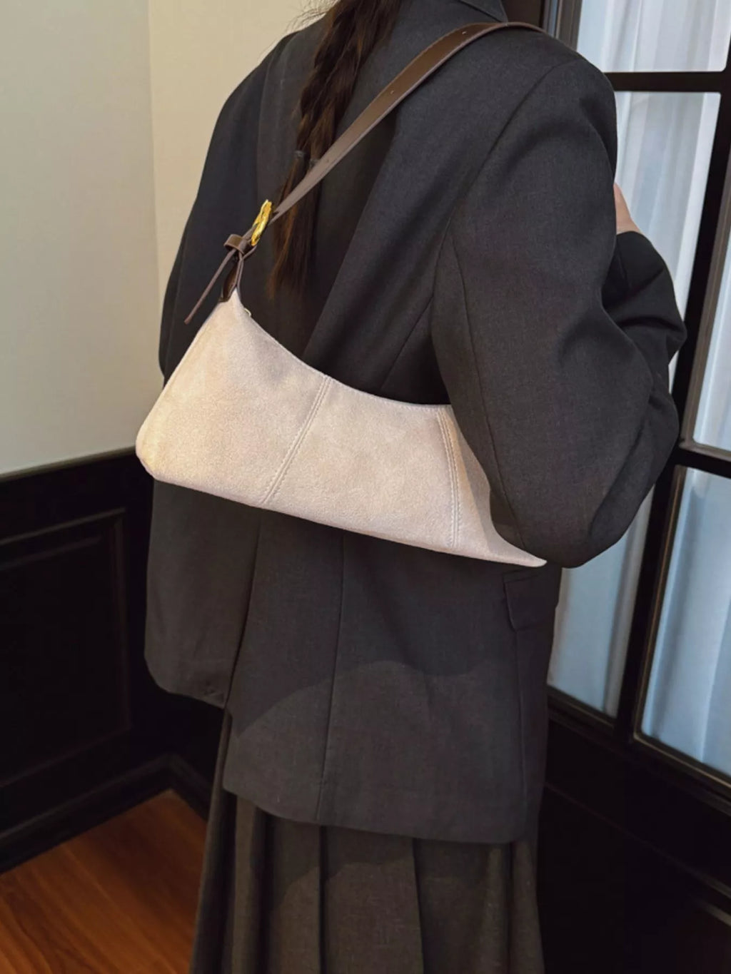 Vintage Suede Hobo Shoulder Bag