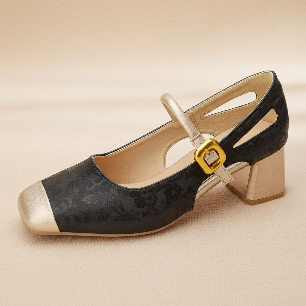 Women's Square Toe Mary Jane Chunky Heels – Soft Sole Buckle Strap