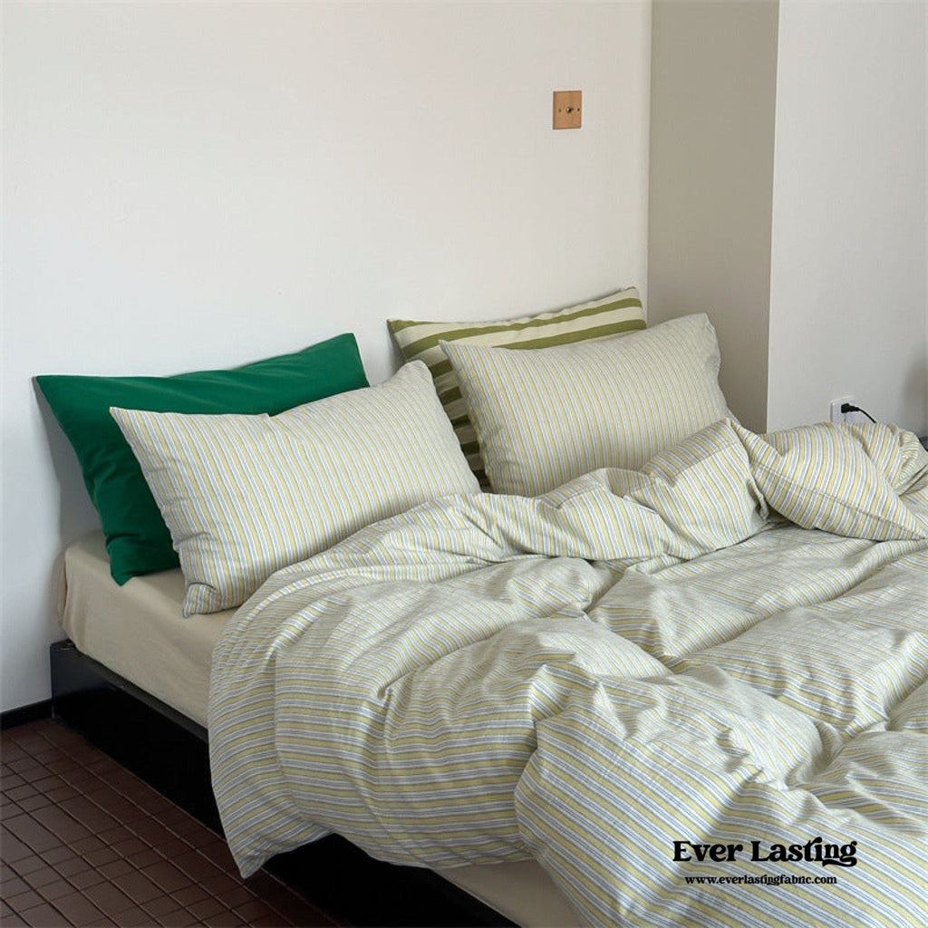 French Stripes Minimal Bedding Set / Green Yellow