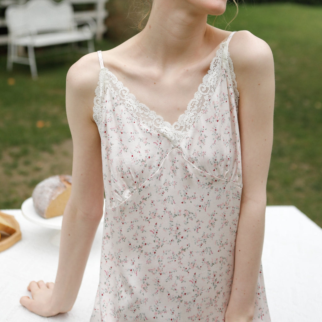 Fresh Floral Nightgown Pajama Dress / Yellow Floral