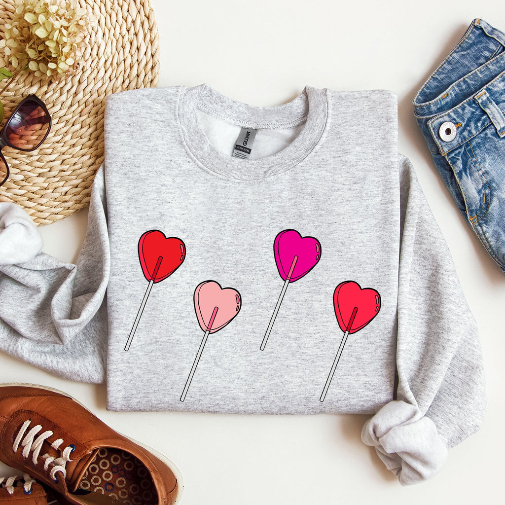 Valentine's Candy Lollipop Sweet Heart Graphic Print Celebrating Love Valentine's Day Edition Sweatshirt