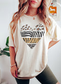 Animal Print Heart Graphic Statement Design For Everyday Wear Comfort Colors Tee