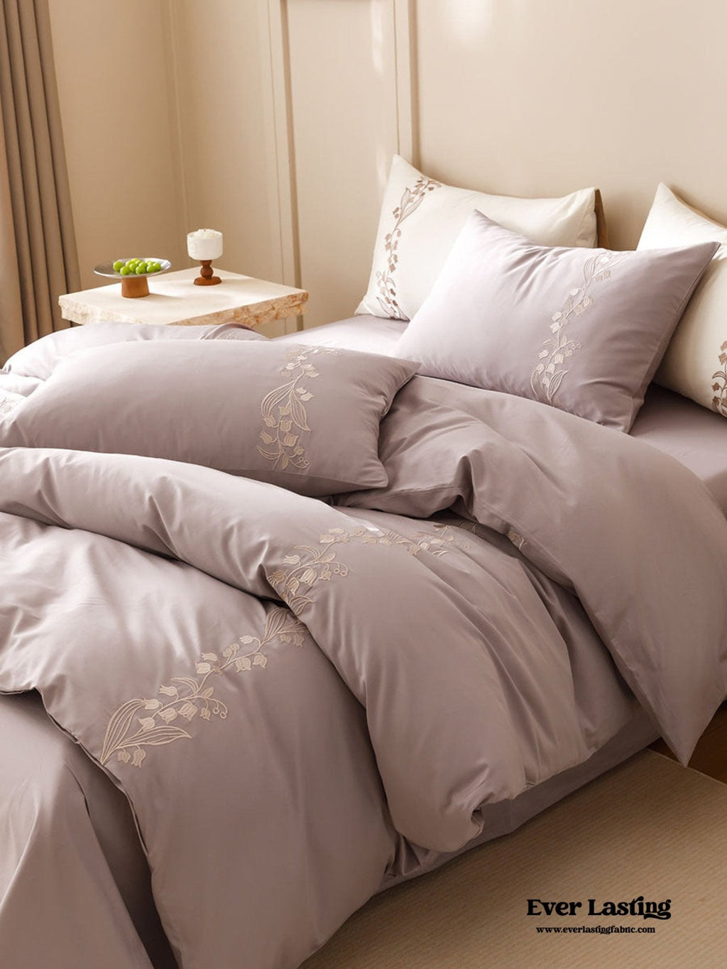 Lily of the Valley Embroidered Silky Bedding Set / Cream