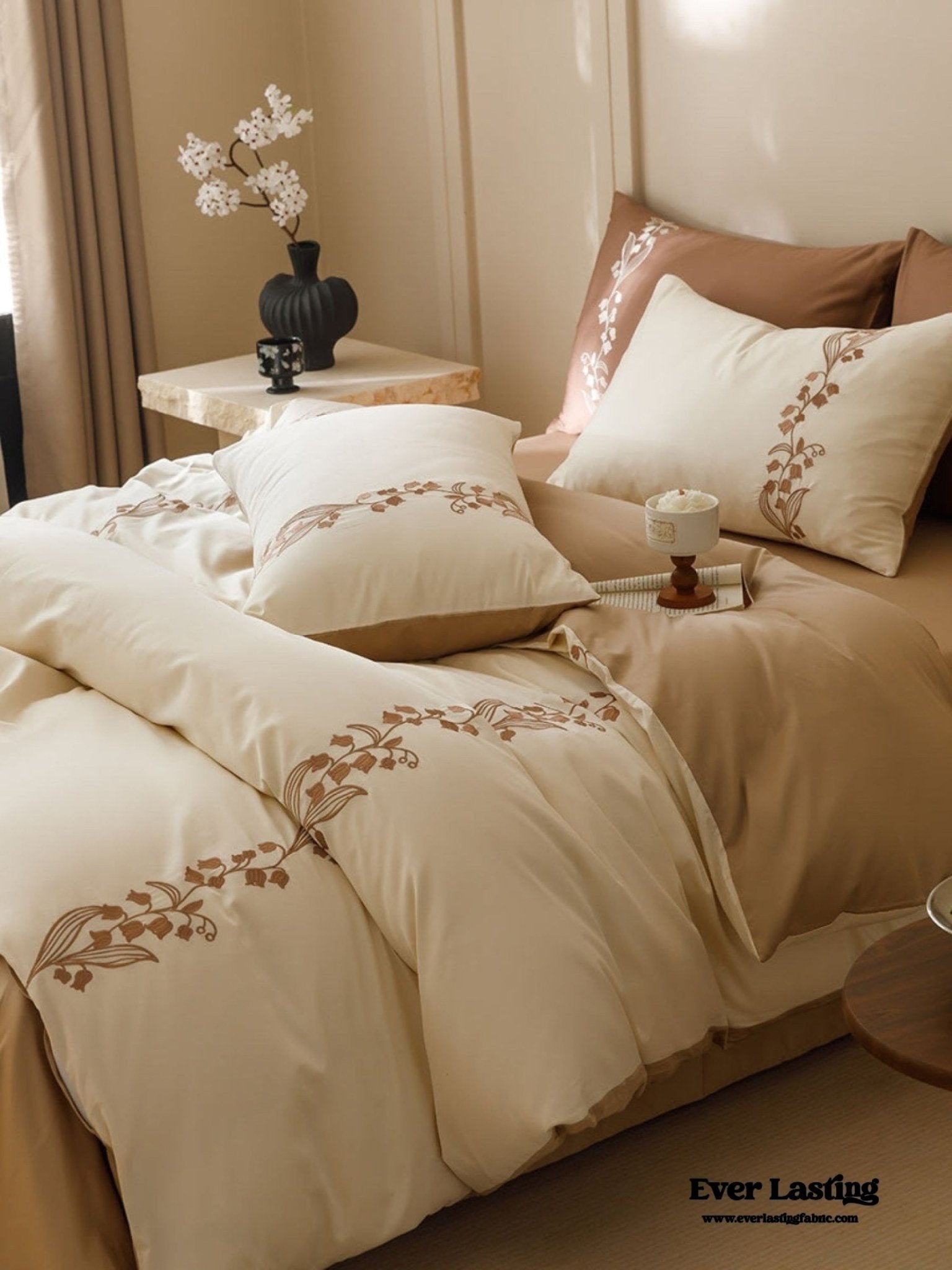 Lily of the Valley Embroidered Silky Bedding Set / Purple