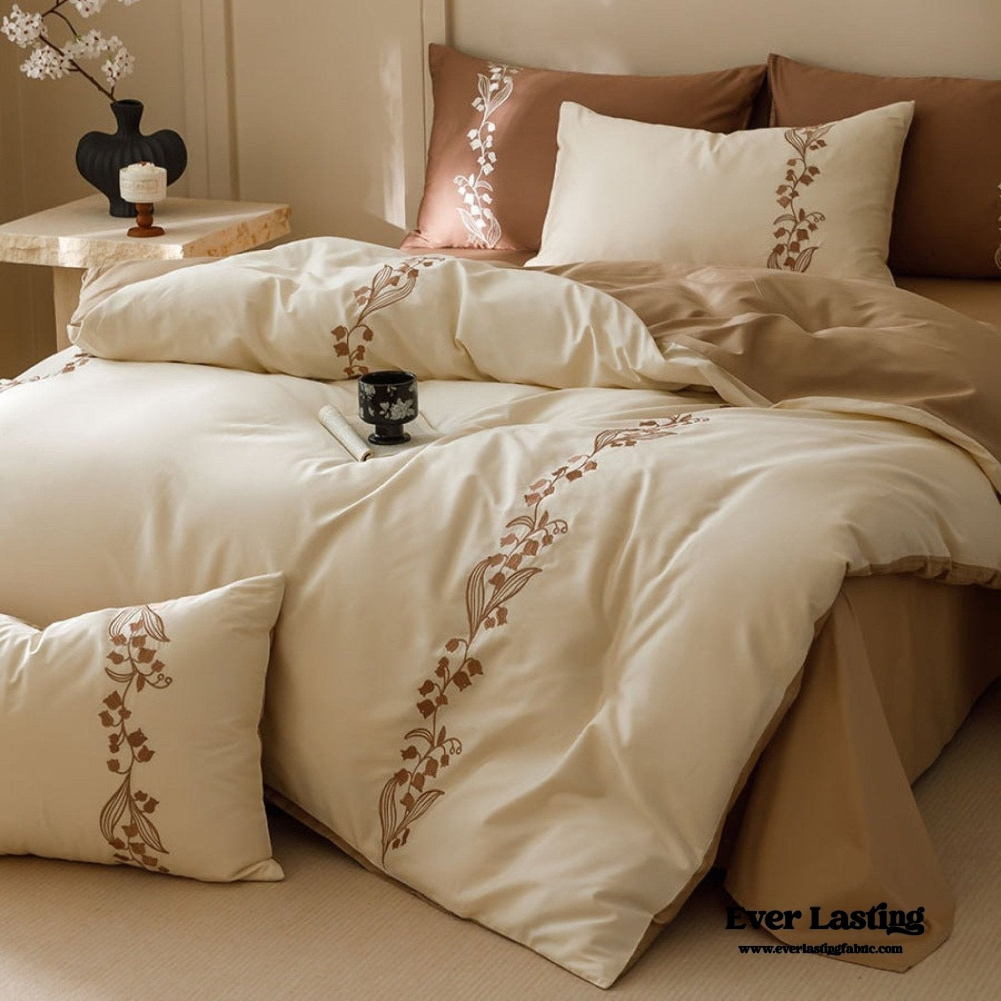 Lily of the Valley Embroidered Silky Bedding Set / Purple