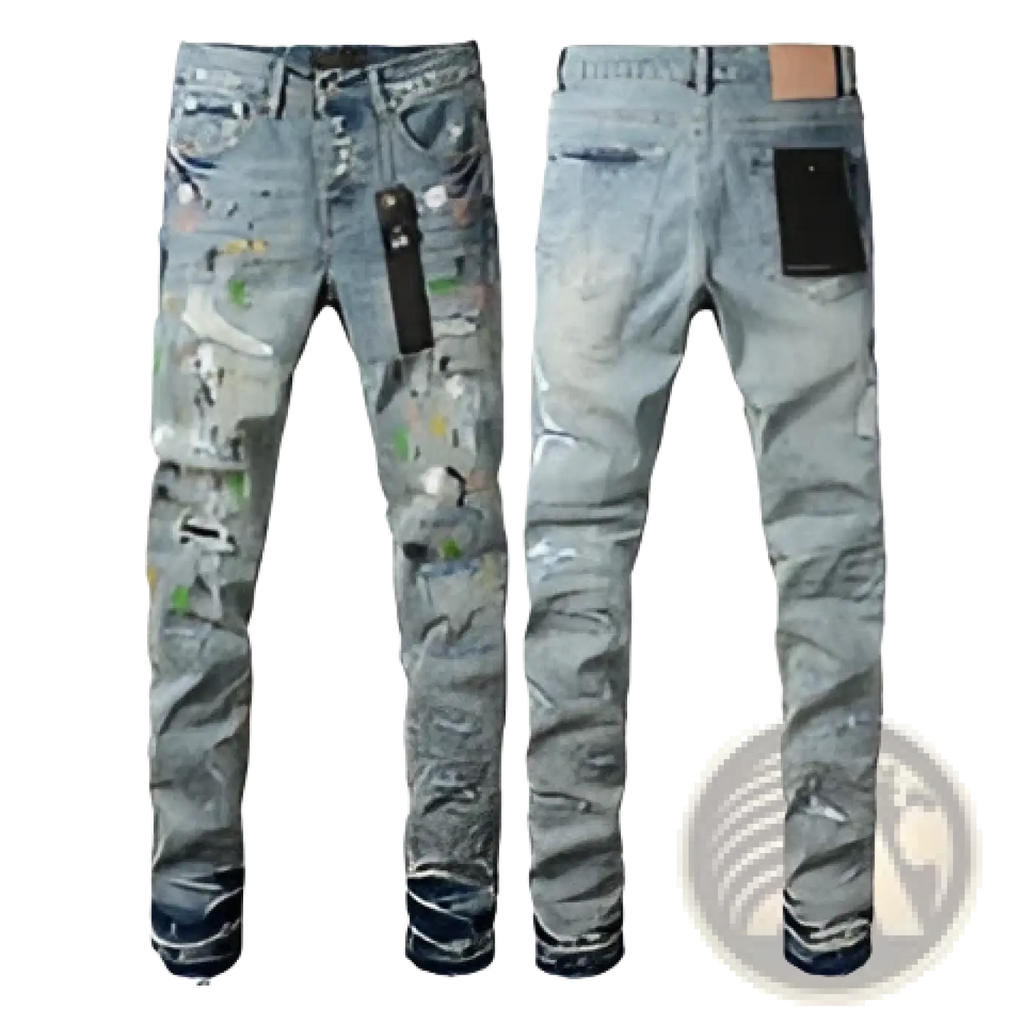 Men's Distressed Slim Fit Patchwork Denim Jeans
