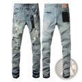 Men's Distressed Slim Fit Patchwork Denim Jeans