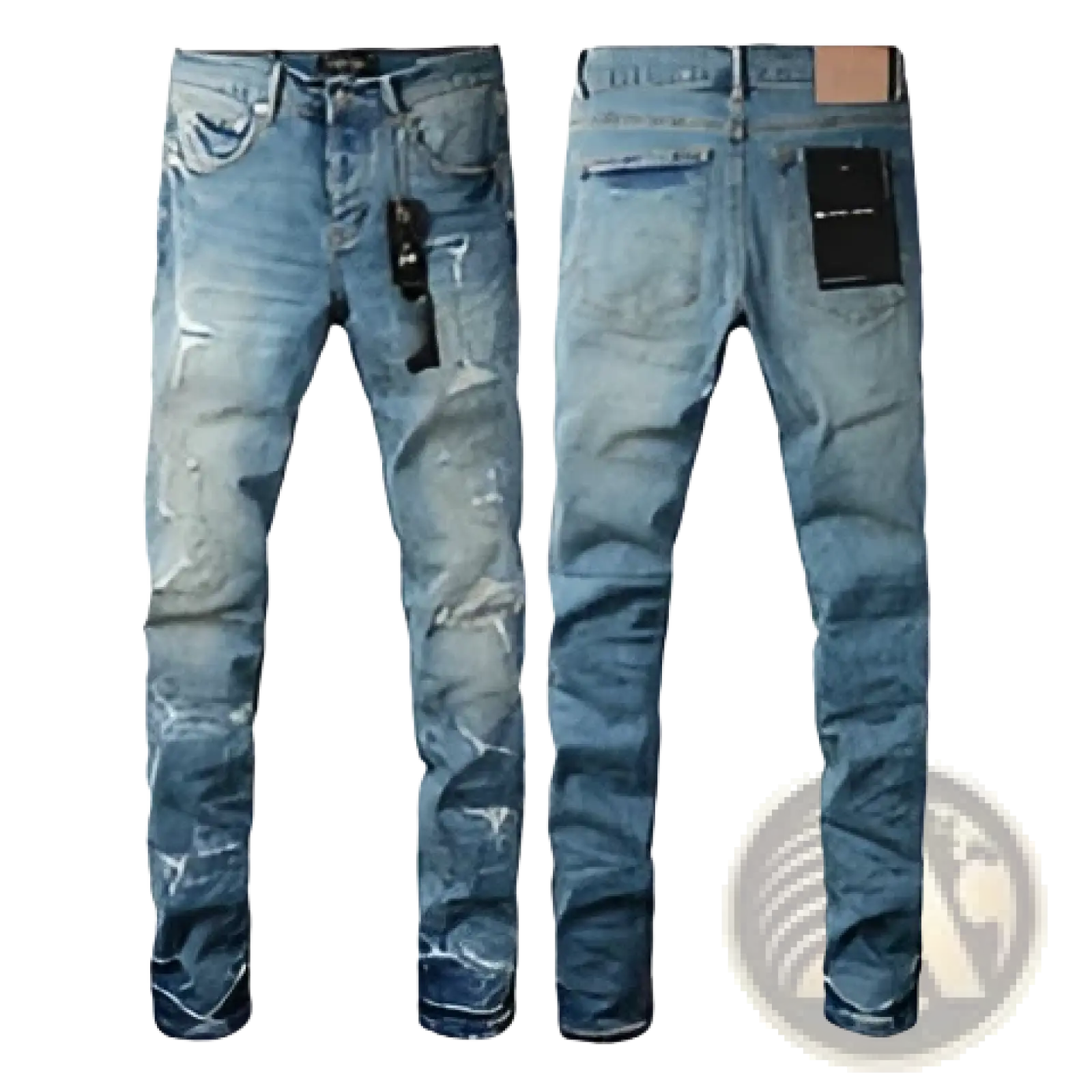 Men's Distressed Slim Fit Patchwork Denim Jeans