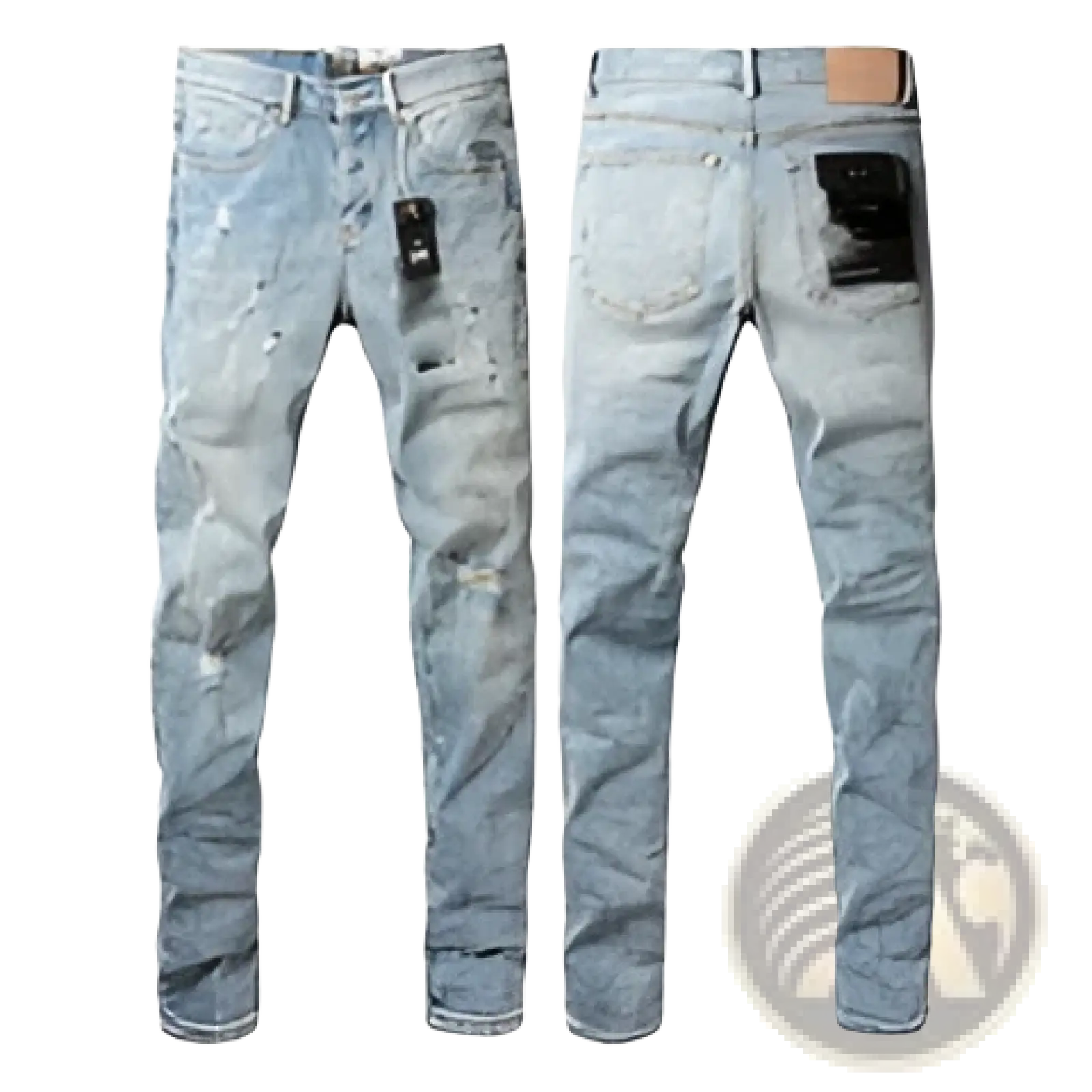 Men's Distressed Slim Fit Patchwork Denim Jeans