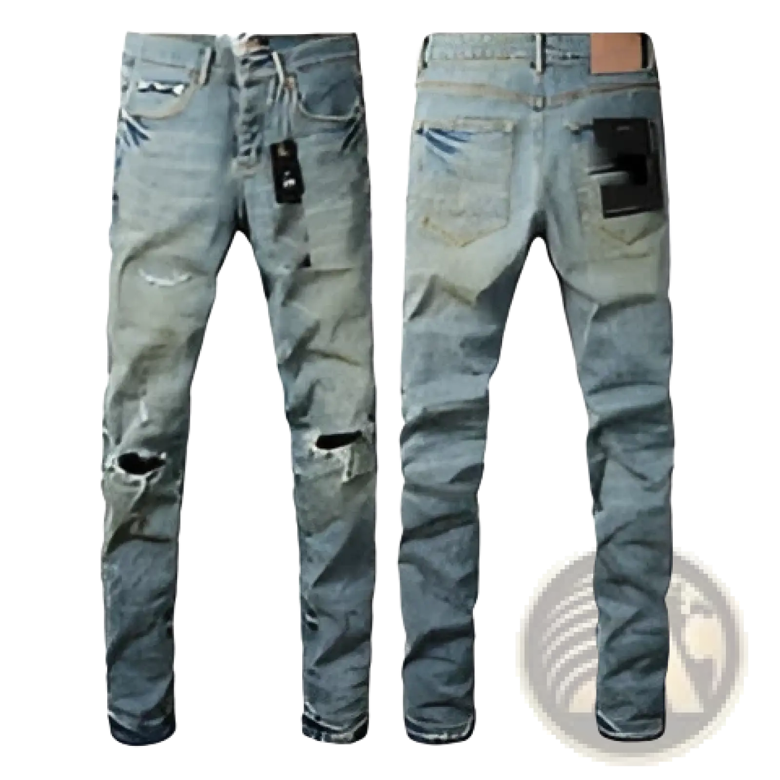 Men's Distressed Slim Fit Patchwork Denim Jeans
