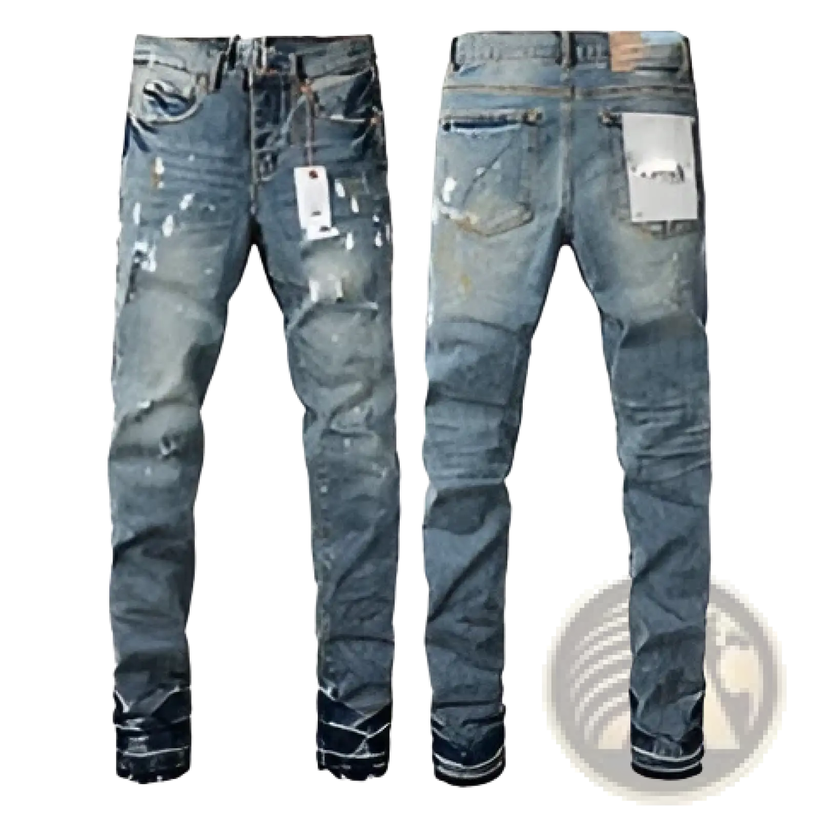 Men's Distressed Slim Fit Patchwork Denim Jeans