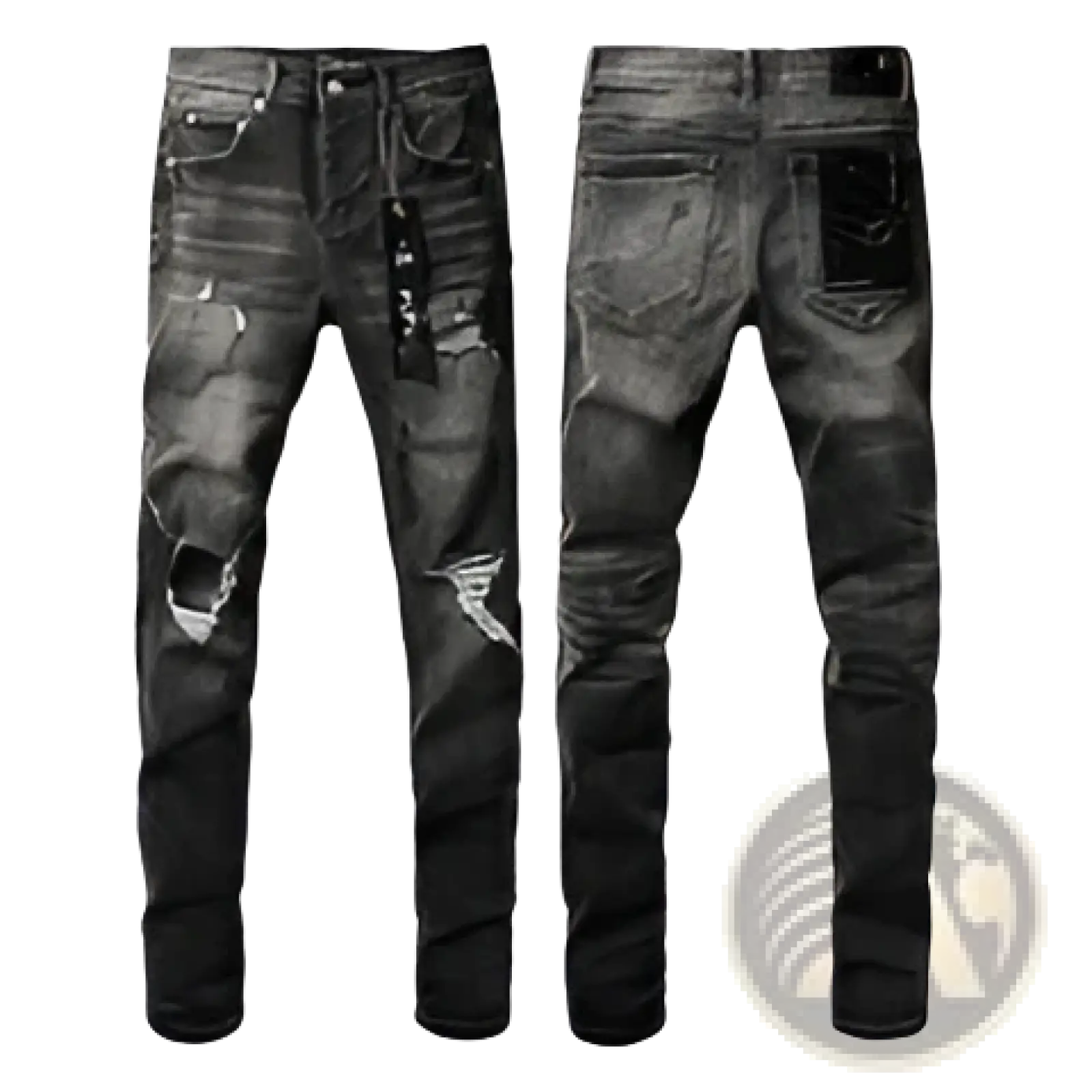 Men's Distressed Slim Fit Patchwork Denim Jeans