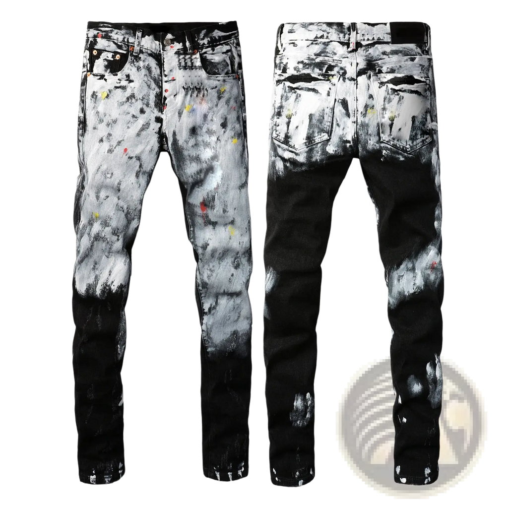 Men's Distressed Slim Fit Patchwork Denim Jeans