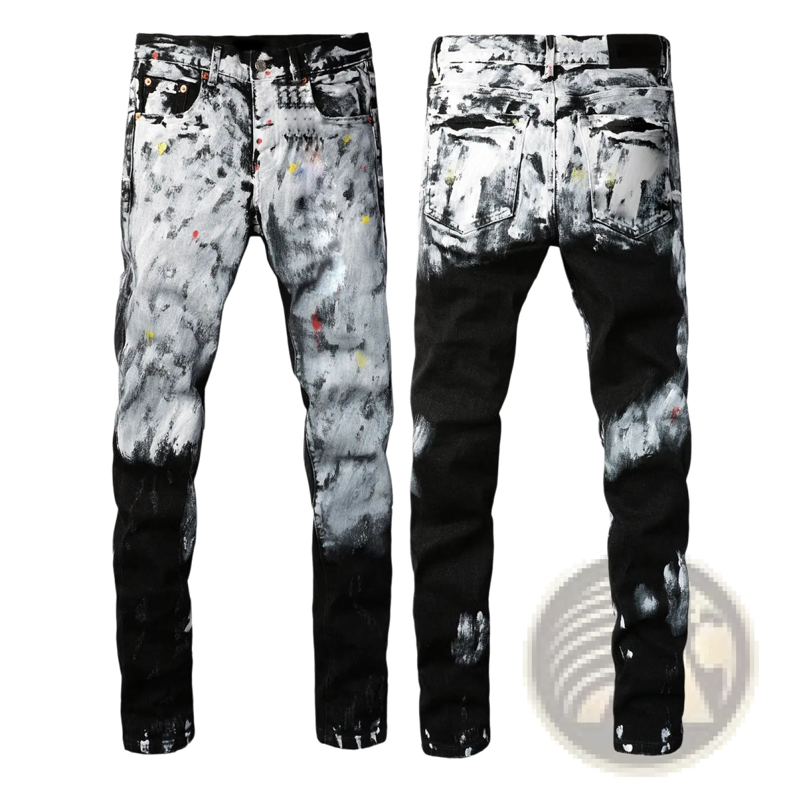 Men's Distressed Slim Fit Patchwork Denim Jeans