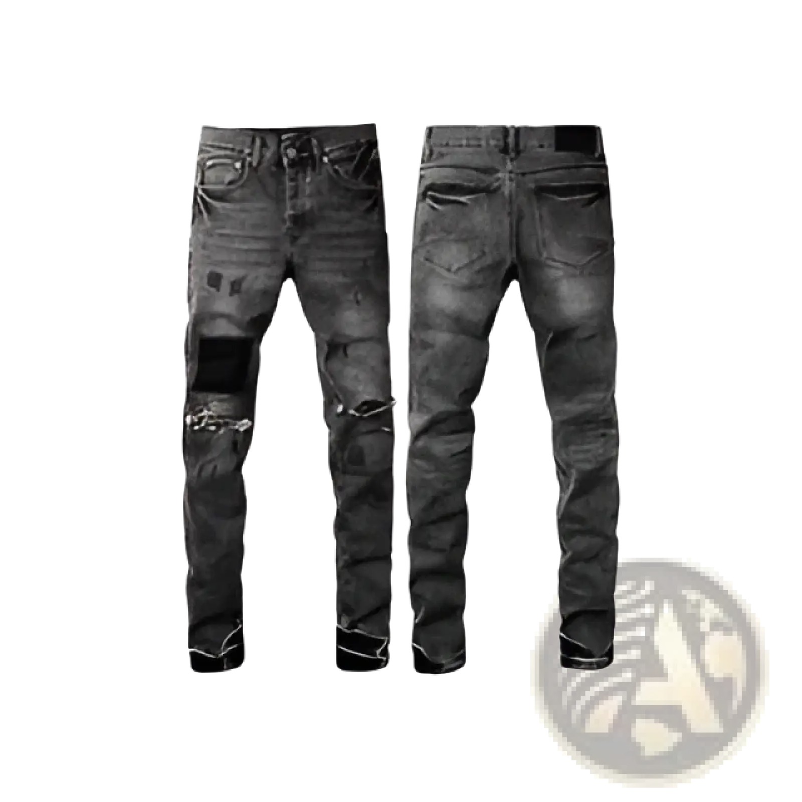 Men's Distressed Slim Fit Patchwork Denim Jeans