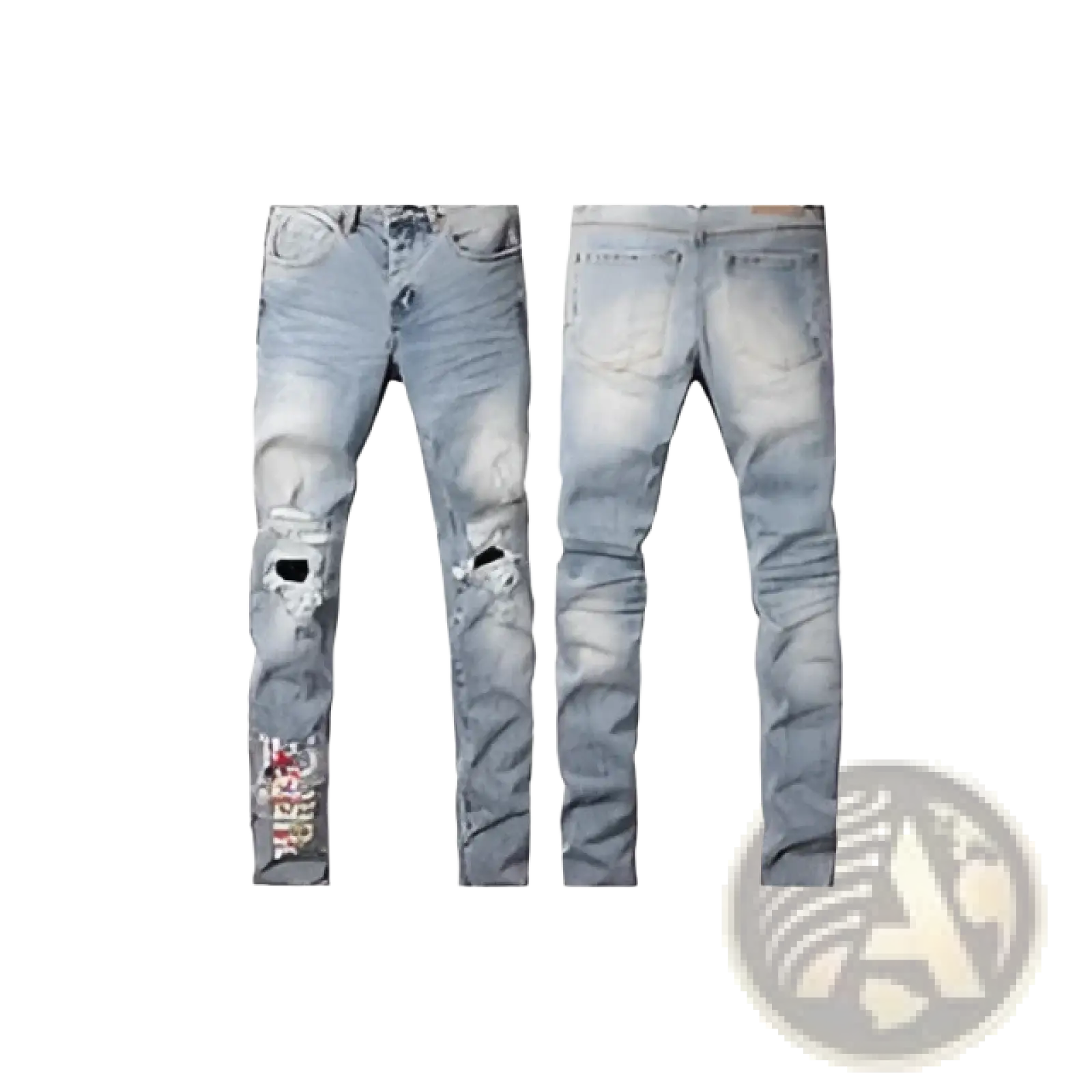 Men's Distressed Slim Fit Patchwork Denim Jeans