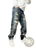 Men's Light Blue Distressed Ripped Patch Denim Jeans