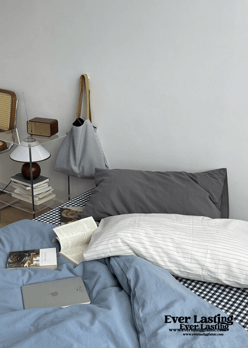 Minimal Mixed Gingham Bedding Set / White