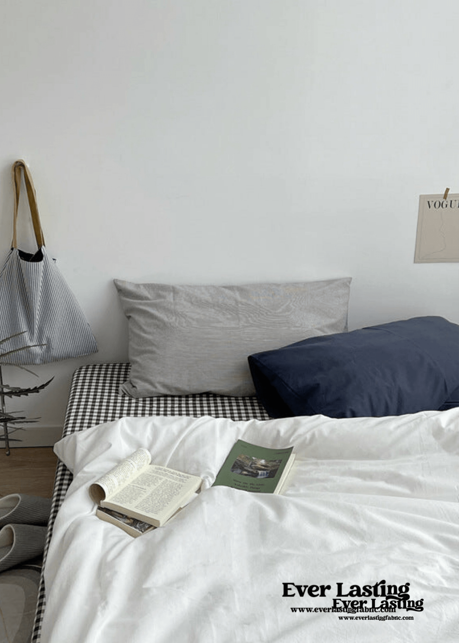 Minimal Mixed Gingham Bedding Set / White