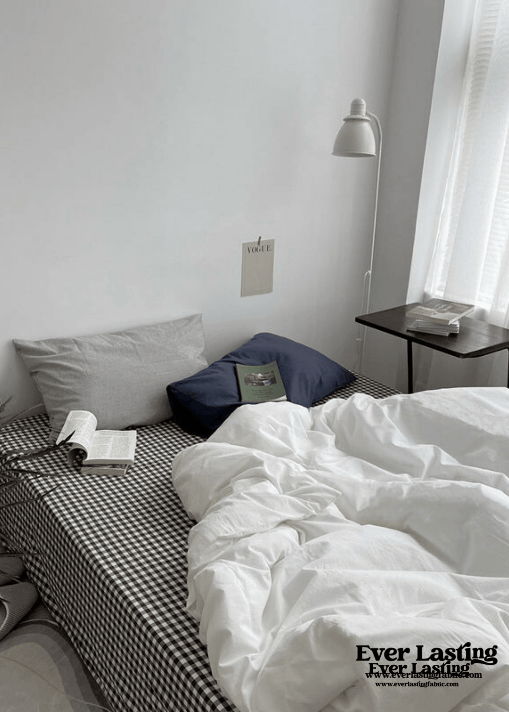 Minimal Mixed Gingham Bedding Set / White