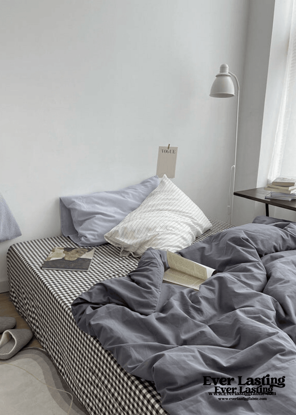 Minimal Mixed Gingham Bedding Set / White