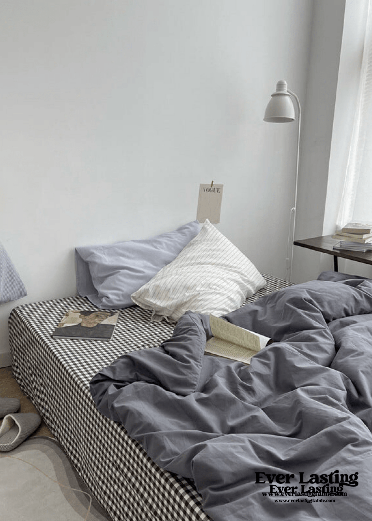 Minimal Mixed Gingham Bedding Set / White