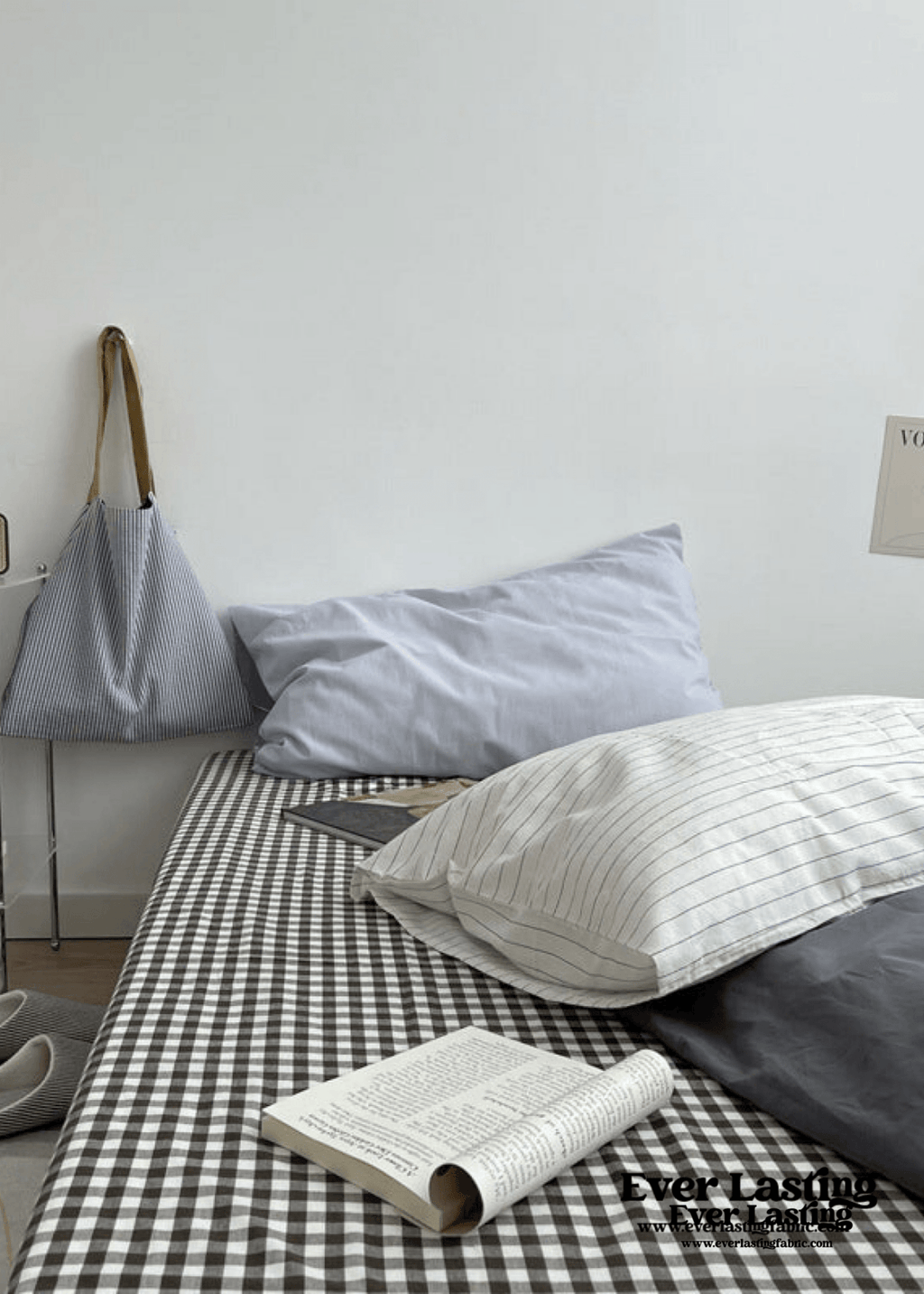 Minimal Mixed Gingham Bedding Set / White