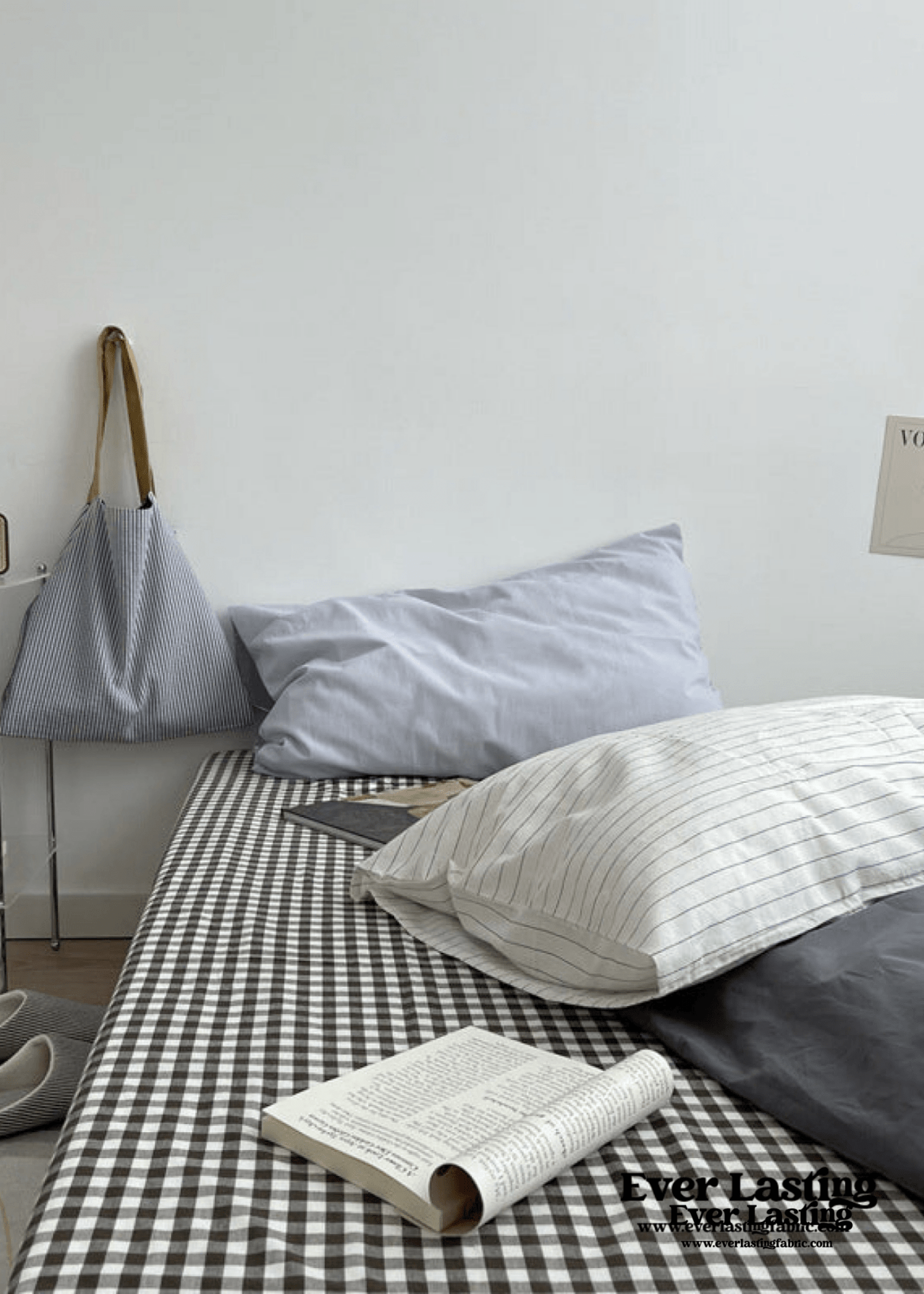 Minimal Mixed Gingham Bedding Set / White