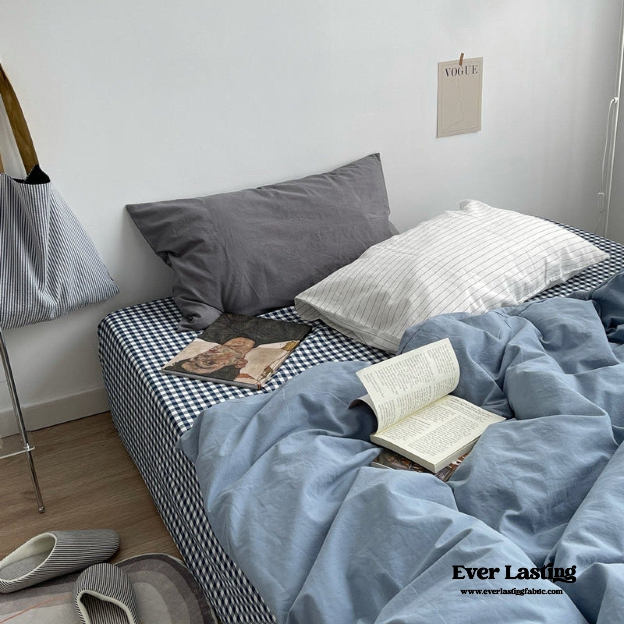 Minimal Mixed Gingham Bedding Set / White