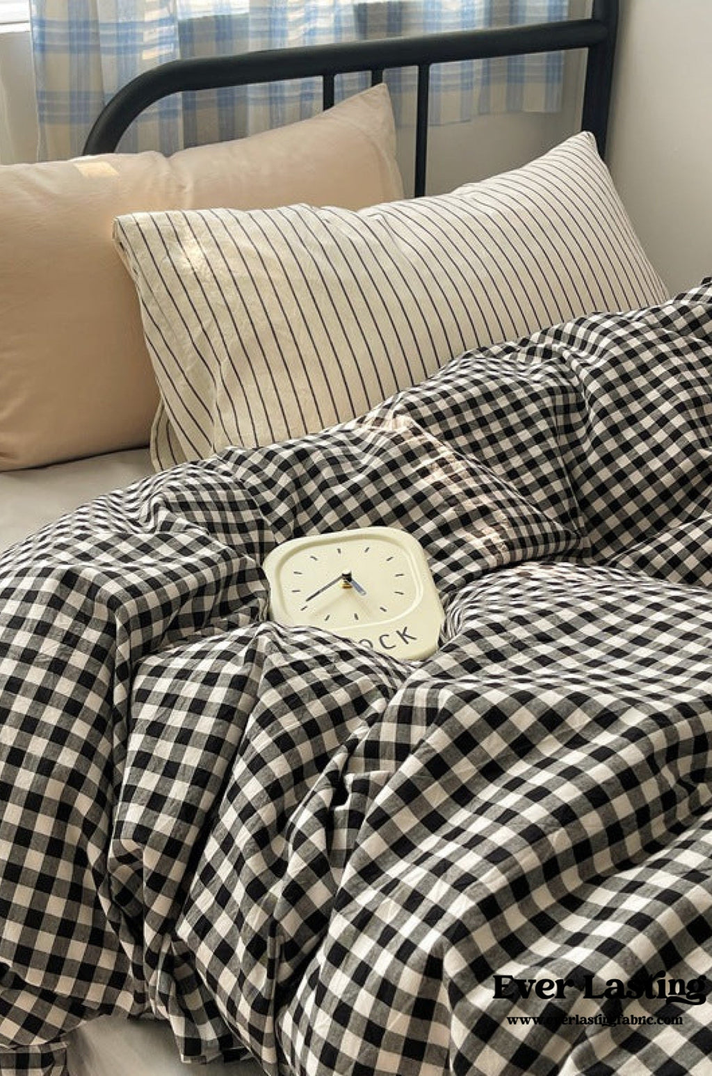 Mixed Gingham Striped Bedding Set / Mint Green