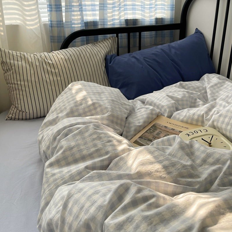 Mixed Gingham Striped Bedding Set / Mint Green
