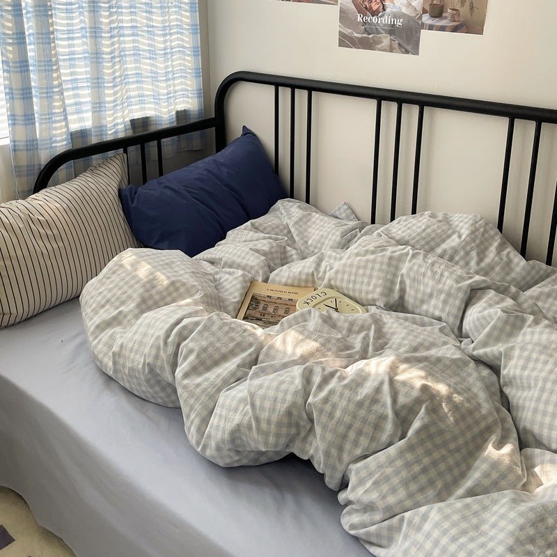 Mixed Gingham Striped Bedding Set / Mint Green