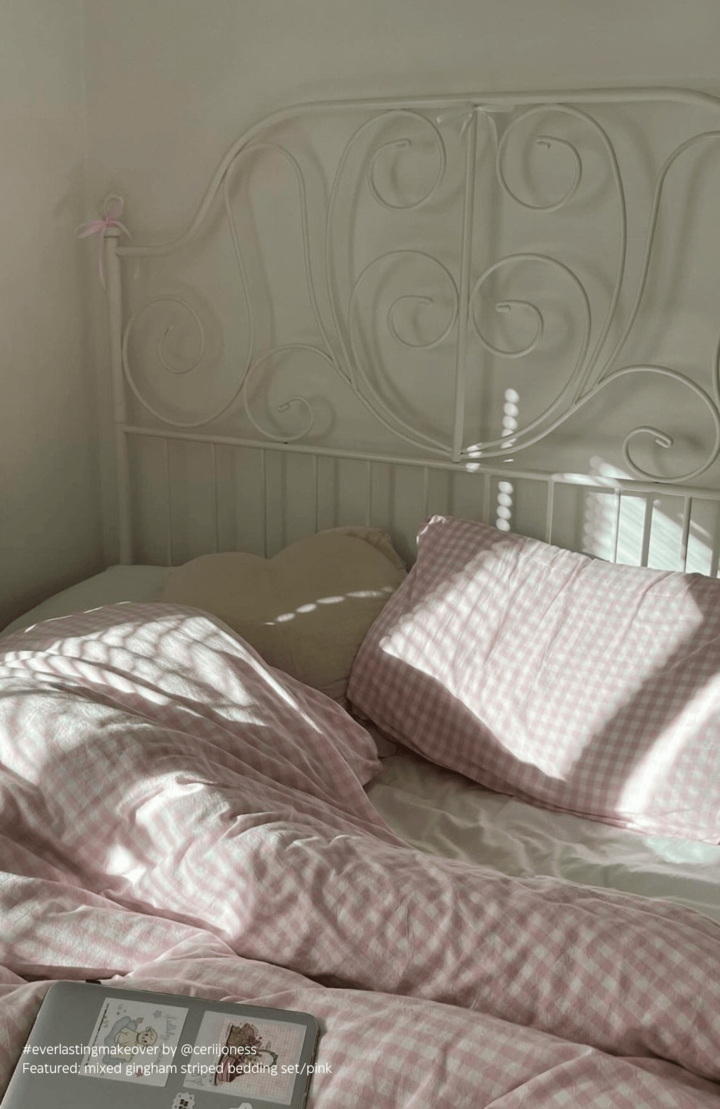 Mixed Gingham Striped Bedding Set / Mint Green