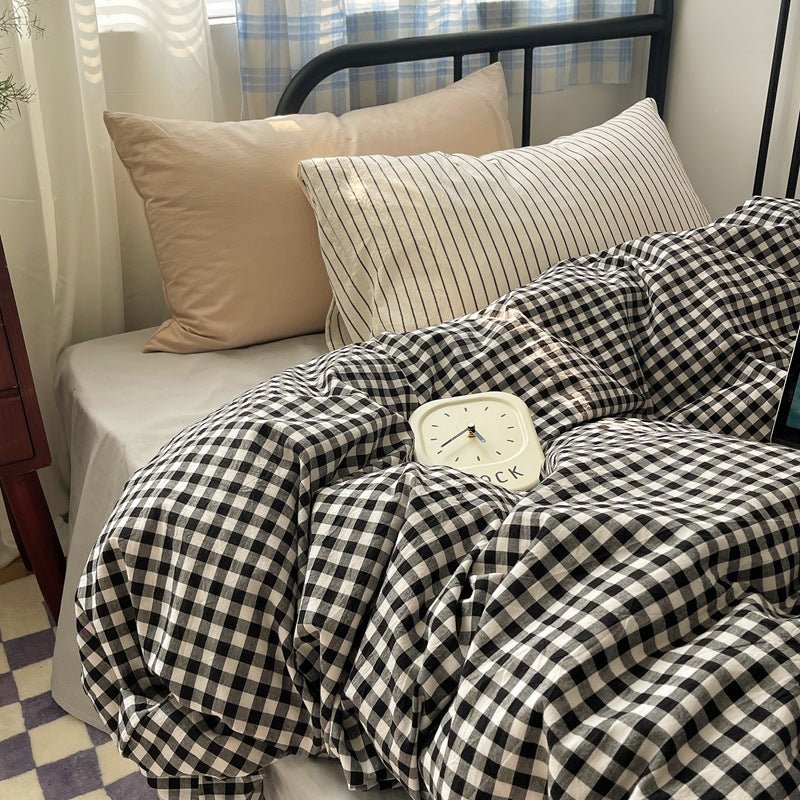 Mixed Gingham Striped Bedding Set / Mint Green