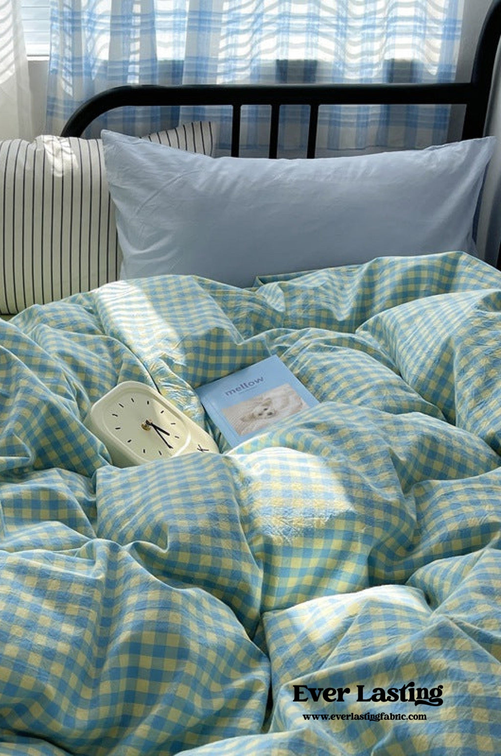 Mixed Gingham Striped Bedding Set / Mint Green