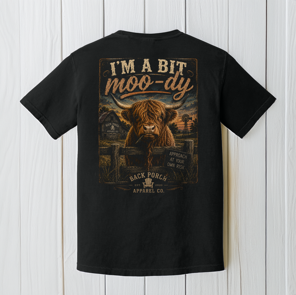 I’m A Bit Moo-dy Highland Cow Comfort Colors Graphic Tee