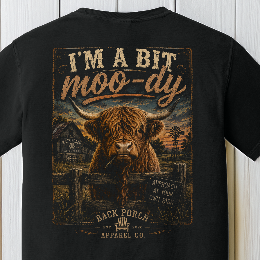 I’m A Bit Moo-dy Highland Cow Comfort Colors Graphic Tee