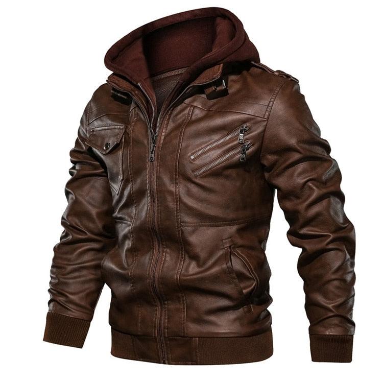 New Men's PU Leather Jackets Autumn Casual Motorcycle Jacket Biker Hooded Jackets Autumn Casual Warm Jacket Men Winter Clothing Jackets Men Black Vintage Motorcycle Jacket With Removable Hood