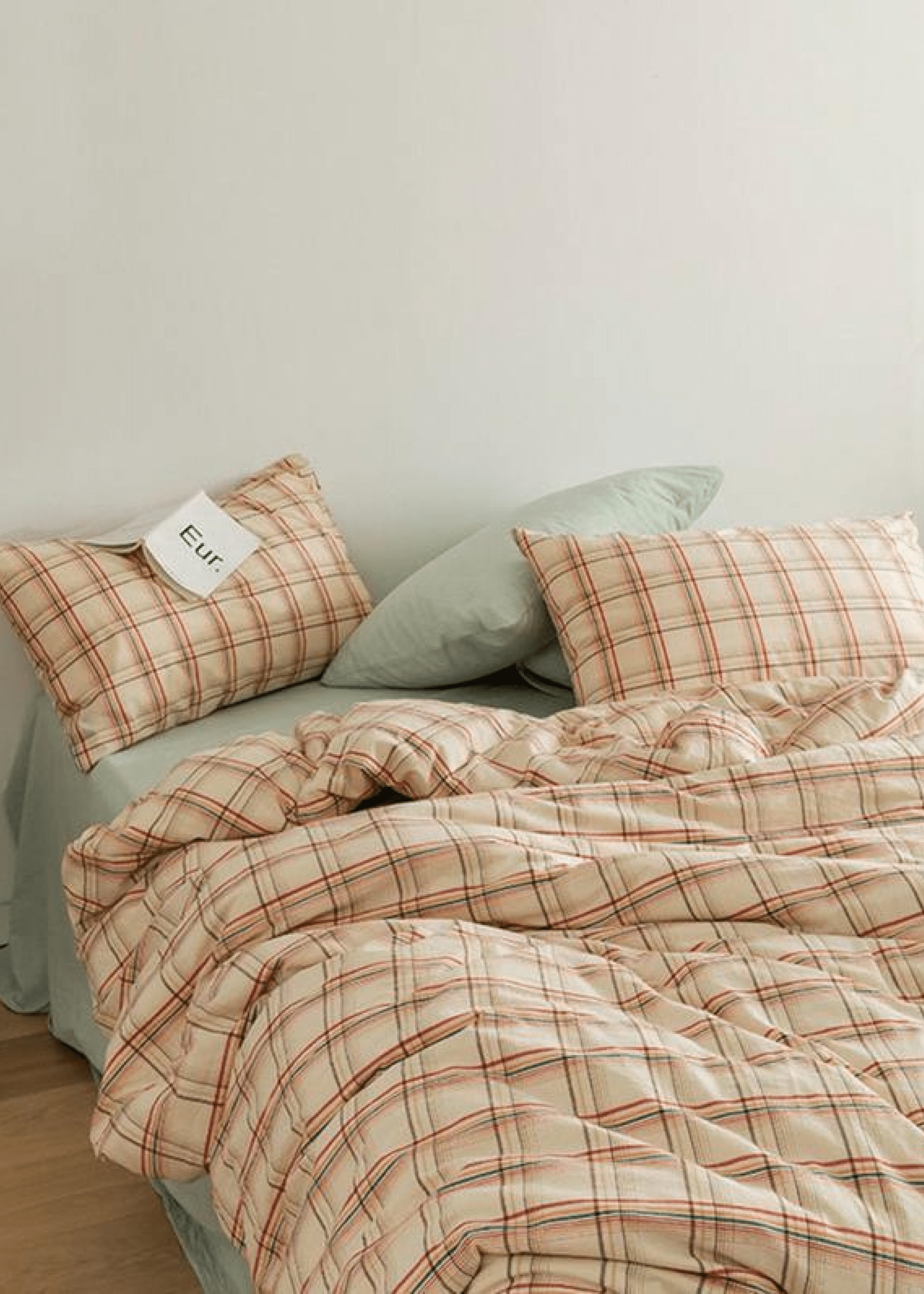 Plaid Bedding Set / Yellow + Mint Green