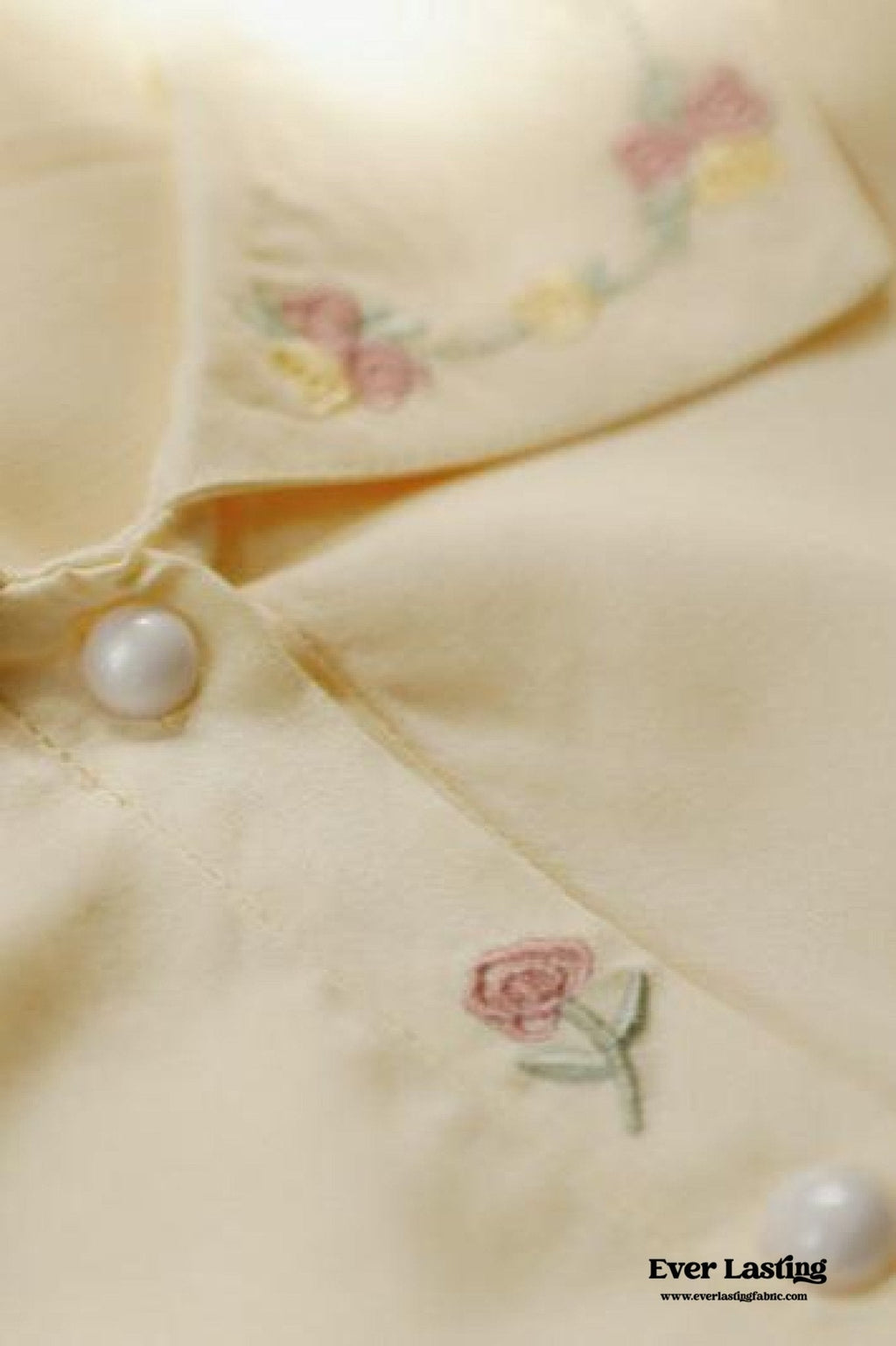 Silky Rose Cream Yellow Embroidered Pajama Set