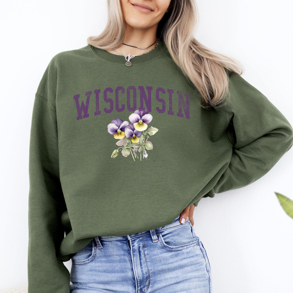 Wisconsin Wood Violet State Flower Illustration Featuring Botanical Detail Wisconsin Pride Sweatshirt