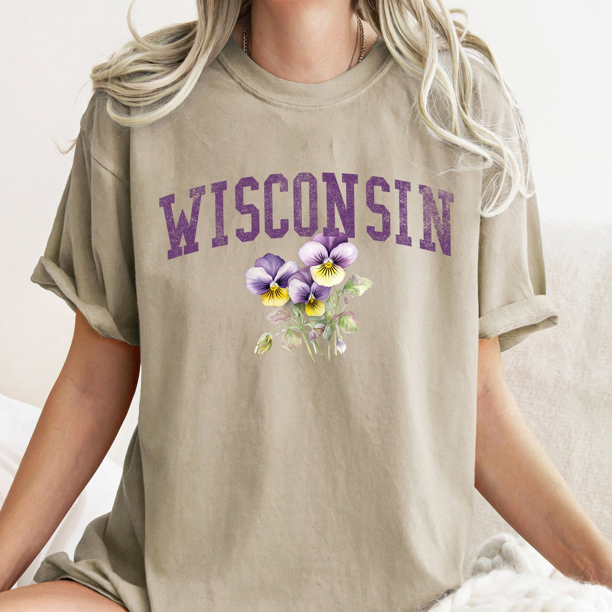 Wisconsin State Flower Vintage Script Emblem State Pride Edition Comfort Colors Tee