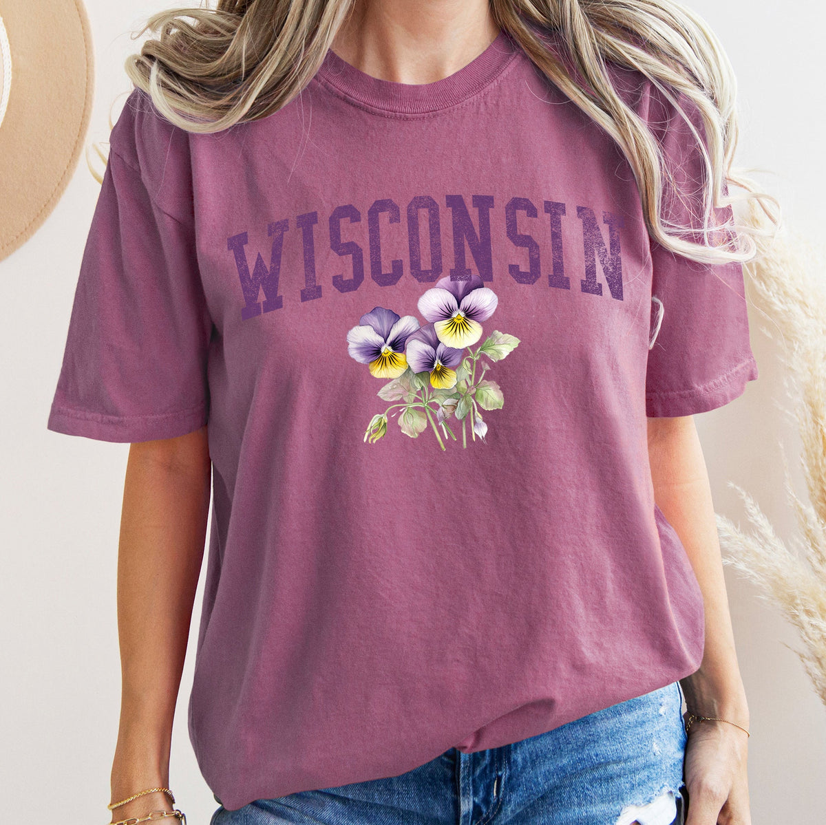 Wisconsin State Flower Vintage Script Emblem State Pride Edition Comfort Colors Tee