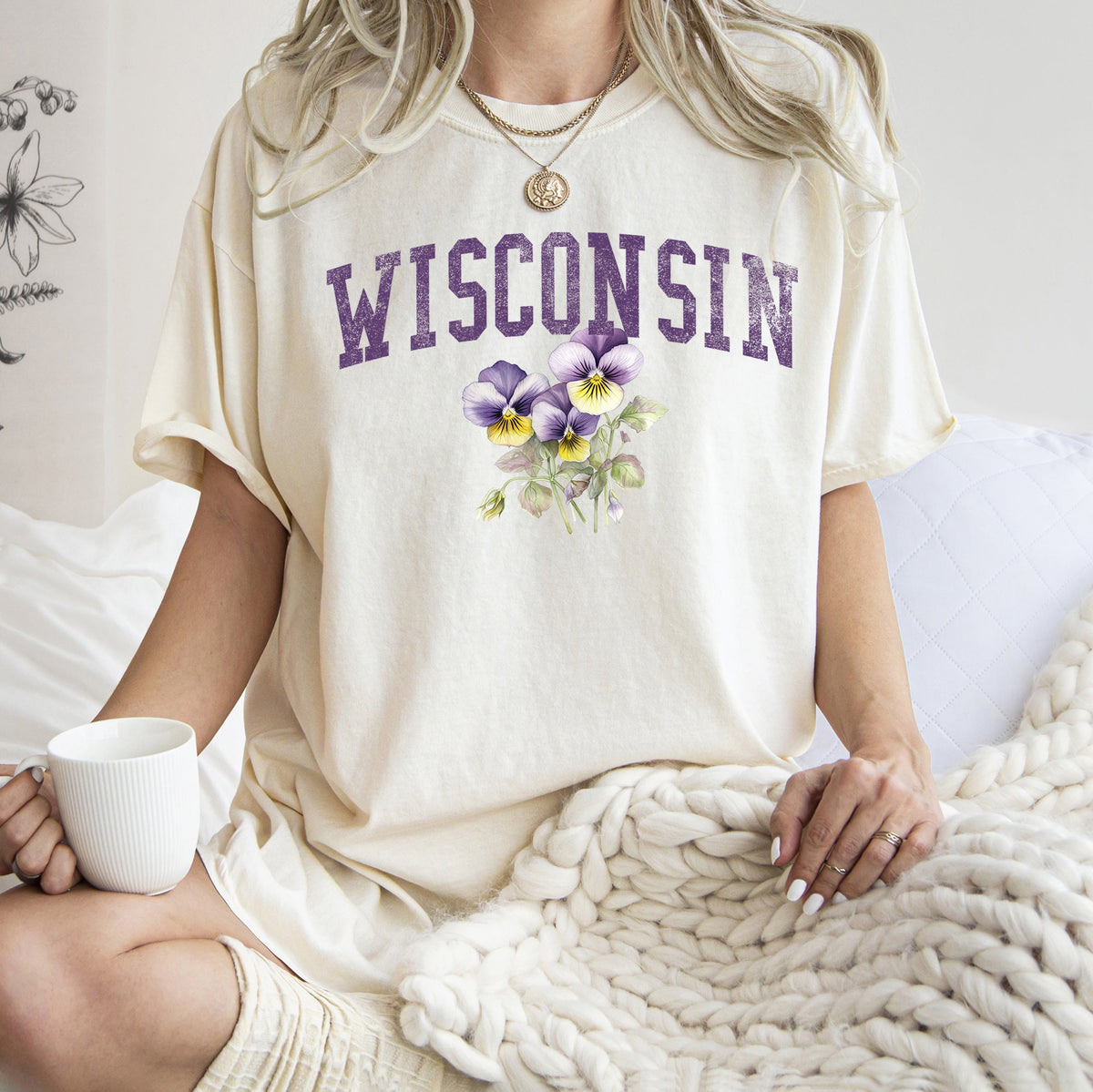 Wisconsin State Flower Vintage Script Emblem State Pride Edition Comfort Colors Tee